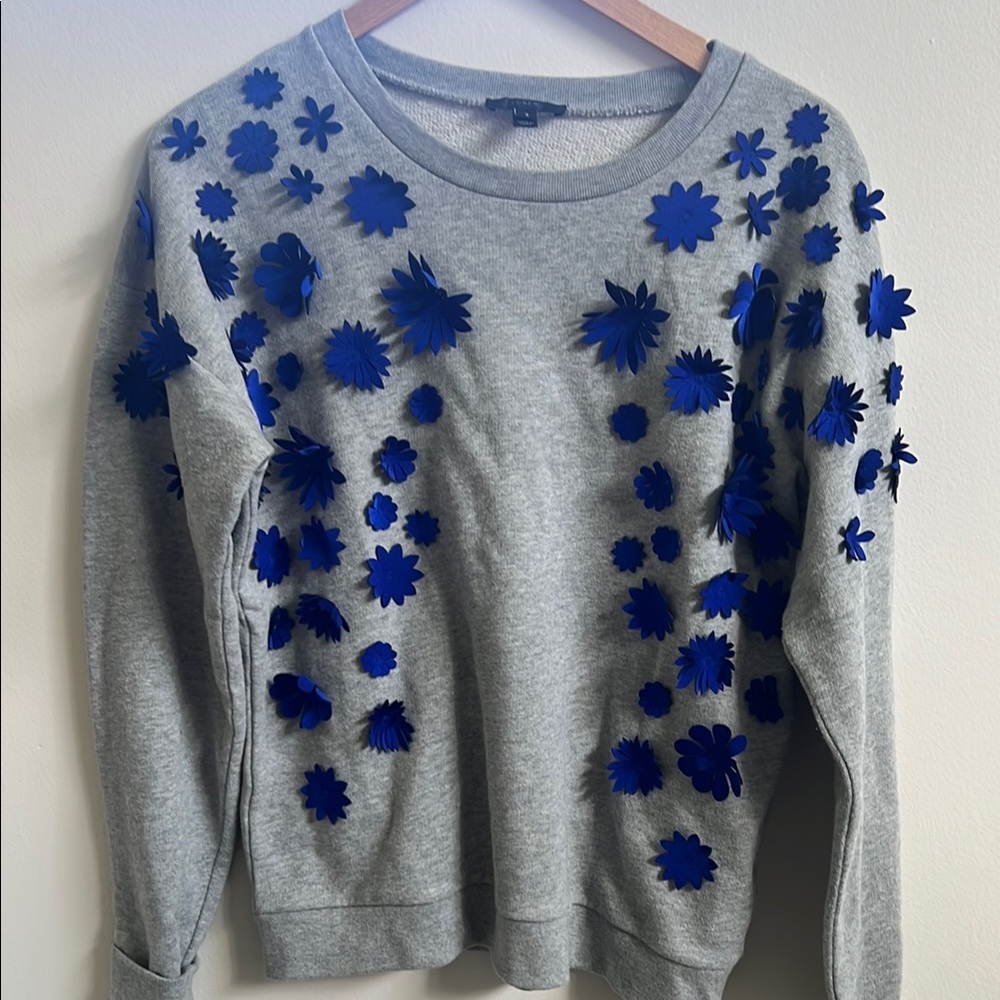 J. Crew Gray Sweater with Blue Floral Accents